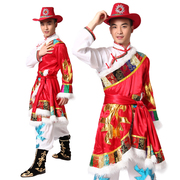 男士红色藏族舞蹈服装藏族舞演出服西藏表演舞台装少数民族舞蹈服