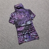 欧洲站短袖T恤女秋装2023紫色大码高领半袖上衣网纱打底衫