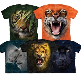 美国 THE MOUNTAIN大型猫科动物图案创意有机棉男女款短袖T恤