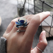 芳华纯银饰品女款设计师古着时尚，个性夸张食指，设计和田玉石戒指