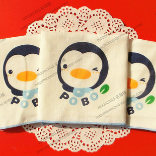 出口日本台湾puku蓝色企鹅大头全棉幼儿园儿童环保手帕方巾口水巾