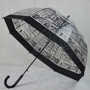 英伦风建筑自动拱形透明伞女生长柄，伞创意复古晴雨伞