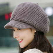 帽子女冬季八角帽毛线帽针织帽保暖帽时尚帽子韩版百搭兔毛帽