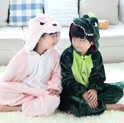 儿童恐龙连体睡衣男女小孩，可爱超萌动物，连身衣表演亲子法拉绒如厕