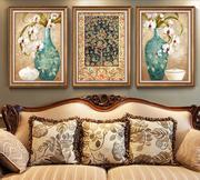 精准印花dmc十字绣客厅卧室，三联画欧式风景画富贵花瓶发财树