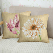 DMC十字绣植物花卉套件 客厅 靠垫 亚麻抱枕 盛放花朵系列 4选1