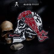 朋克skull红头巾DIY徽章布贴绣花贴刺绣补丁贴夹克皮牛仔衣装饰贴