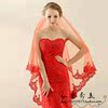 新娘婚纱礼服韩式红色3米盖头，头纱超长蕾丝，花边结婚拖尾大促