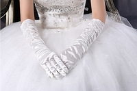新娘结婚手套婚纱礼服，拉邹中缎面，米白色手套