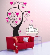 墙贴浪漫满屋墙贴爱情树，情侣猫许愿树卧室，床头客厅背景儿童zy0051