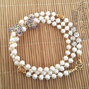 天然珍珠项链金色，泰国蝴蝶佛牌毛衣挂链，可订做其他款式