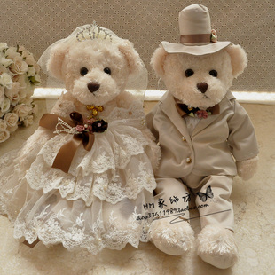 婚纱泰迪熊结婚熊情侣熊车头婚车压床娃娃公仔婚礼对偶摆件