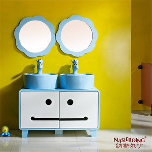 PVC迷你儿童洗手台盆柜组合陶瓷幼儿园卡通彩色双盆洗脸盆落地式