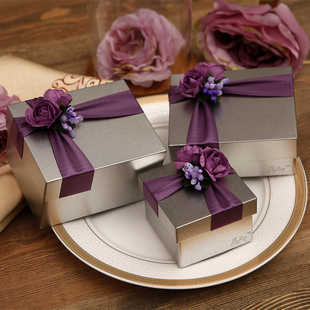 花半里2023创意婚礼喜糖盒铁盒，结婚喜糖盒，紫色磨砂马口铁糖盒子
