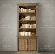 欧美书柜法式乡村仿古做旧四格实木橡木书柜