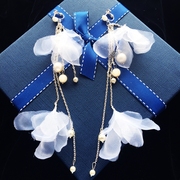 韩式新娘长款大款白色纱(白色纱)花朵耳环，耳夹婚礼婚纱礼服影楼演出耳饰品