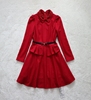 冬春秋女甜美红色套头，长袖修身微弹羊毛呢a型中裙连衣裙