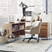美式复古实木转角电脑桌书柜组合简约家用书房书桌办公桌主管桌子