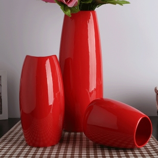陶瓷花瓶三件套简约现代装饰白色红色，花器家居摆件欧式