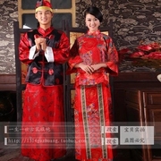 黄晓明款新娘红色结婚礼服，影楼主题服装，中式婚礼服装古装男女
