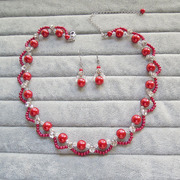 红色珍珠项链新娘套链手工串珠锁骨链旗袍礼服饰品中国风复古配饰