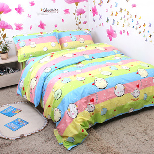 儿童卡通彩虹糯米团动漫床单纯棉，床笠枕套被单，被套斜纹全棉定制套