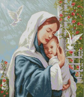 正宗dmc法国十字绣套件，圣母子欧式人物，系列卧室挂画精准印花6808