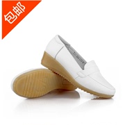 护士鞋白色真皮鞋防滑牛筋底坡跟舒适小白鞋工作休闲时尚孕妇鞋