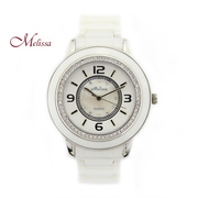 玛丽莎石英机芯指针式，白色陶瓷水晶时装，女表大表盘手表
