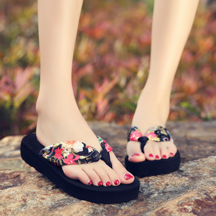 韩版女式波西米亚时尚人字拖，夏季夹拖坡跟厚底夹脚沙滩鞋，凉拖鞋拖