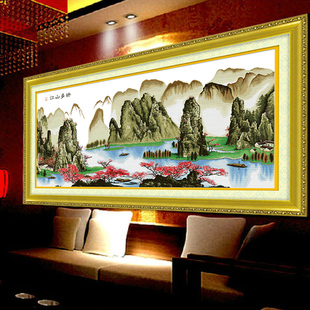 印花江山多娇壮丽版十字绣客厅大幅风景山水系列挂画套件刺绣