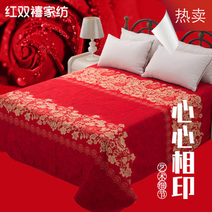 婚庆大红色床单单件1.8m2米床加厚磨毛被套结婚床单三四件套