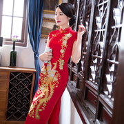 长款红色喜婆婆婚宴刺绣旗袍裙2024新改良版中国风显瘦宴会敬酒服