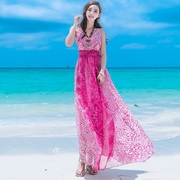 2023夏季女装，露背吊带雪纺连衣裙，海边度假沙滩裙波西米亚长裙