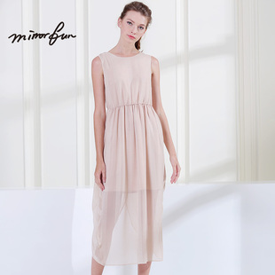 M/RRORFUN条纹无袖漩涡造型优雅连衣裙