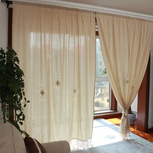 外贸美式法式地中海复古棉麻，镂空客厅卧室，阳台飘窗半遮光窗帘成品