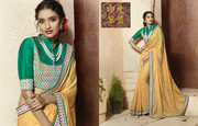 印度进口设计师重工刺绣，女士纱丽传统服装，绿色时尚宝莱坞