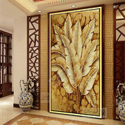 纯手绘东南亚风格金箔油画，欧式客厅背景装饰画，有无框画金色芭蕉叶