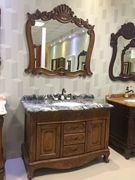 简欧式浴室柜仿古落地卫生间浴柜美国红橡木实木镜柜组合洗手台盆