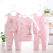 婴儿棉衣三件套装加厚冬季0-1-2岁女宝宝冬装男3-6个月新生衣服潮
