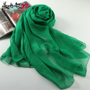 绿色丝巾女夏季薄款长款百搭纱巾春秋季超大方巾雪纺围巾长款披肩