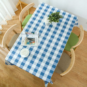 地中海茶几长方形大格子桌布，布艺纯棉餐桌布田园，书桌布台布正方形