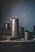 复古铁皮花桶花插美式乡村，风格做旧英文印字大奶壶