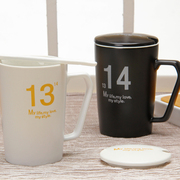 创意杯1314个性简约陶瓷杯 水杯情侣马克杯对杯咖啡杯带盖勺