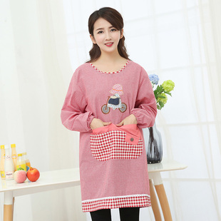 韩版卡通时尚棉质长袖围裙厨房反穿衣围裙防污加厚罩衣