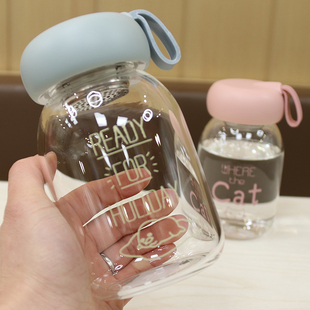 韩版手提玻璃杯创意学生带茶漏柠檬杯男女士情侣杯子防漏创意潮流