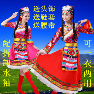 藏族舞蹈演出服装女少数民族服装，成人民族服饰西藏表演服水袖