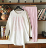 秋季中长款睡衣女，韩版可爱裤卡通家居服套装，pink纯棉长袖长裤睡衣