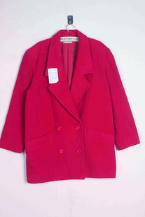 vintage日本原产90%羊毛玫，红色西服款大翻领双排，扣半大呢子女大衣