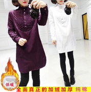 2020秋冬装韩版女装中长款保暖立领，加绒加厚修身女打底衬衣白衬衫
